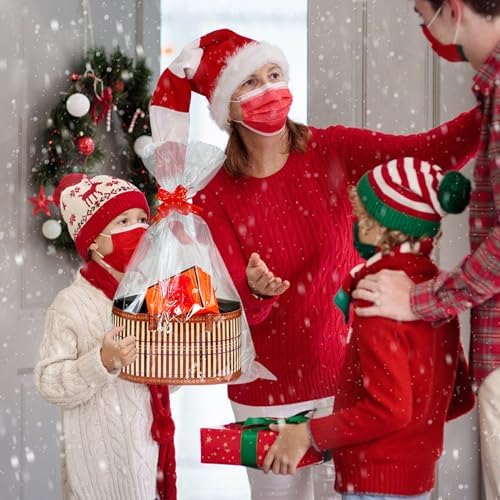 Juego de 3 Cestas de Regalo Vacías, Cesta Grande de Bambú Tejido con Asas, Resistentes para Graduaciones y Cumpleaños - Incluye 3 Bolsas de Celofán y - imagen 7