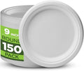 Platos Desechables de Papel 100% Compostables - Paquete de 150 Platos Biodegradables de 9 Pulgadas en Color Blanco, Hechos de Bagazo de Caña de - imagen 1