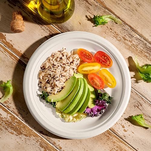 Platos Desechables de Papel 100% Compostables - Paquete de 150 Platos Biodegradables de 9 Pulgadas en Color Blanco, Hechos de Bagazo de Caña de - imagen 4