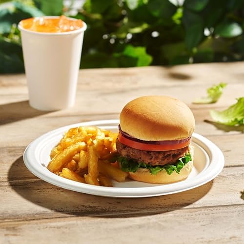 Platos Desechables de Papel 100% Compostables - Paquete de 150 Platos Biodegradables de 9 Pulgadas en Color Blanco, Hechos de Bagazo de Caña de - imagen 6