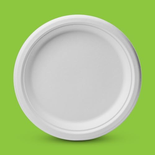 Platos Desechables de Papel 100% Compostables - Paquete de 150 Platos Biodegradables de 9 Pulgadas en Color Blanco, Hechos de Bagazo de Caña de - imagen 7