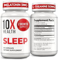 Suplementos para Dormir 10X Health para Adultos - 60 Cápsulas - Melatonina 3mg, L Teanina, Magnesio para un Sueño Profundo y Relajación - Soporte - imagen 1