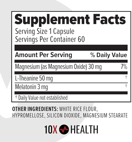 Suplementos para Dormir 10X Health para Adultos - 60 Cápsulas - Melatonina 3mg, L Teanina, Magnesio para un Sueño Profundo y Relajación - Soporte - imagen 2