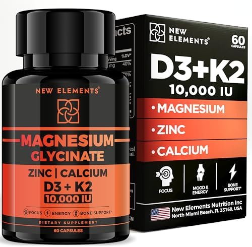 Glicinato de Magnesio 1500mg con Vitamina D3 K2 + Zinc y Calcio | D3 10,000 UI | K2 200mcg | Calcio 50mg | Zinc 50mg | Soporte para Huesos, Músculos - imagen 1