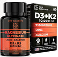Glicinato de Magnesio 1500mg con Vitamina D3 K2 + Zinc y Calcio | D3 10,000 UI | K2 200mcg | Calcio 50mg | Zinc 50mg | Soporte para Huesos, Músculos - imagen 1