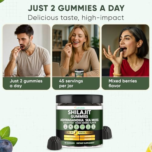 Gomitas de Shilajit Natural Himalayo Adndale para Hombres y Mujeres, Sabor a Berries Mixtas Sin Azúcar - con Ashwagandha, Musgo Marino, Melena de - imagen 5