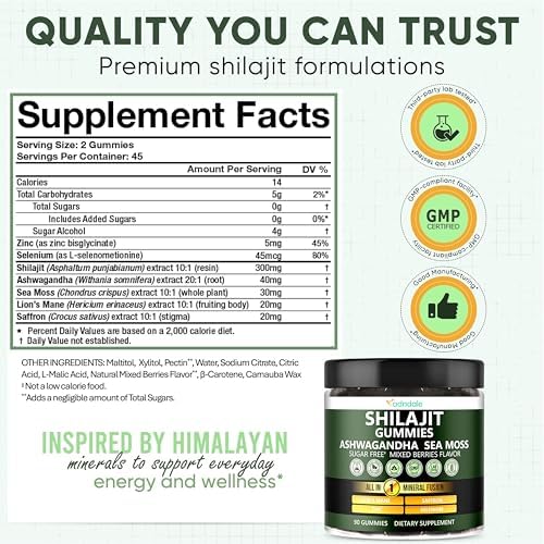 Gomitas de Shilajit Natural Himalayo Adndale para Hombres y Mujeres, Sabor a Berries Mixtas Sin Azúcar - con Ashwagandha, Musgo Marino, Melena de - imagen 6