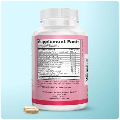 Suplemento Mila Miamor para Mujeres - Regulador Hormonal con Ingredientes Naturales - Soporte de Estrógeno, Menopausia y Antioxidante - 60 Cápsulas - - imagen 5
