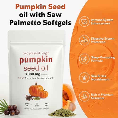 Cápsulas de Aceite de Semilla de Calabaza con Saw Palmetto 300 Softgels | Fórmula 2 en 1 3000mg | Aceite Virgen Prensado en Frío para Salud del - imagen 2
