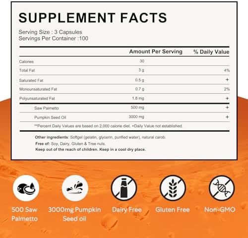 Cápsulas de Aceite de Semilla de Calabaza con Saw Palmetto 300 Softgels | Fórmula 2 en 1 3000mg | Aceite Virgen Prensado en Frío para Salud del - imagen 4