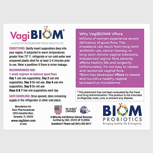 VagiBiom Vflora de 5 Días (Lactobacillus crispatus + L. gasseri) para Equilibrar la Flora Intima. Ultra Potente y 100% Natural Vegano (5 Supositorios) - imagen 6