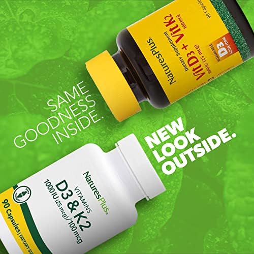 Vitaminas D3 (1000 UI) y K2 (100 mcg) de NaturesPlus - Vegetarianas, Sin Gluten - 90 Cápsulas, 90 Porciones - imagen 2