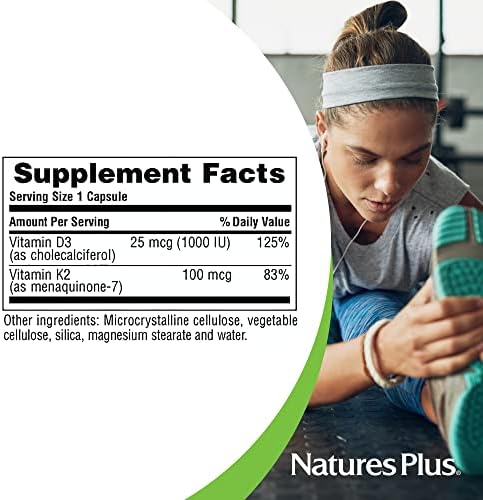 Vitaminas D3 (1000 UI) y K2 (100 mcg) de NaturesPlus - Vegetarianas, Sin Gluten - 90 Cápsulas, 90 Porciones - imagen 5