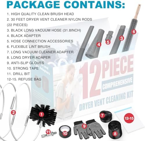 Kit de Limpieza de Ventilación para Secadora Sealegend de 15 Piezas, Incluye Cepillo de 30 Pies, Accesorios para Aspiradora y Cepillo para Filtro de - imagen 6