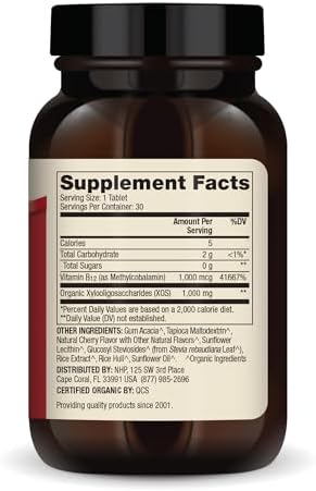 Suplementos Dietéticos Masticables de Vitamina B12 Orgánica Dr. Mercola, 30 Porciones (30 Tabletas), Sabor Natural a Cereza, Sin GMO, Sin Gluten, Sin - imagen 2