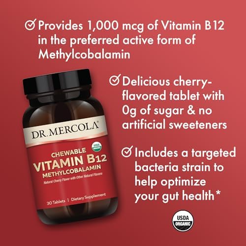 Suplementos Dietéticos Masticables de Vitamina B12 Orgánica Dr. Mercola, 30 Porciones (30 Tabletas), Sabor Natural a Cereza, Sin GMO, Sin Gluten, Sin - imagen 5