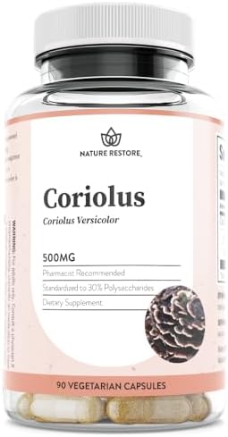 Suplemento de Extracto de Hongo Coriolus Versicolor Nature Restore, 30% Polisacáridos, No GMO, Sin Gluten, 90 Cápsulas, Suplemento Original de Cola - imagen 1