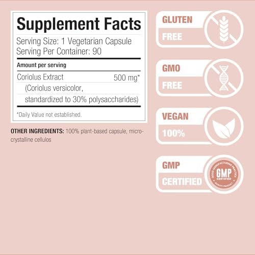 Suplemento de Extracto de Hongo Coriolus Versicolor Nature Restore, 30% Polisacáridos, No GMO, Sin Gluten, 90 Cápsulas, Suplemento Original de Cola - imagen 2