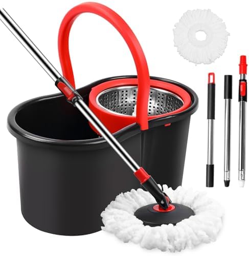 Mopa Giratoria y Cubeta con Escurridor, Set de Mopa y Cubeta para Limpieza del Hogar, Incluye Cabezal de Repuesto de Microfibra y Mango Extensible de - imagen 1