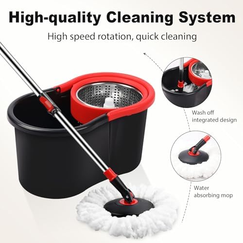 Mopa Giratoria y Cubeta con Escurridor, Set de Mopa y Cubeta para Limpieza del Hogar, Incluye Cabezal de Repuesto de Microfibra y Mango Extensible de - imagen 4
