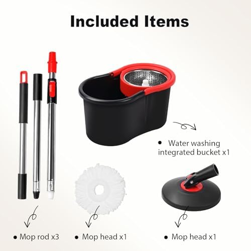 Mopa Giratoria y Cubeta con Escurridor, Set de Mopa y Cubeta para Limpieza del Hogar, Incluye Cabezal de Repuesto de Microfibra y Mango Extensible de - imagen 5