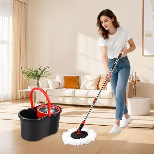 Mopa Giratoria y Cubeta con Escurridor, Set de Mopa y Cubeta para Limpieza del Hogar, Incluye Cabezal de Repuesto de Microfibra y Mango Extensible de - imagen 7
