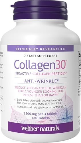 Colágeno Webber Naturals 30 Antiarrugas, 2,500mg de Péptidos Bioactivos por Porción (3 Tabletas), 180 Tabletas, Reduce Arrugas Profundas y Líneas - imagen 1
