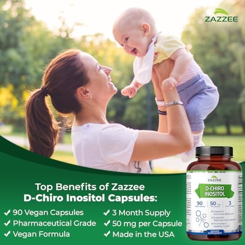 Zazzee D-Chiro-Inositol 50 mg por Cápsula, 90 Cápsulas Veganas, Ideal para Relación 40:1 con Myo-Inositol, Suministro de 3 Meses, 100% Vegetariano, - imagen 3
