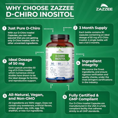 Zazzee D-Chiro-Inositol 50 mg por Cápsula, 90 Cápsulas Veganas, Ideal para Relación 40:1 con Myo-Inositol, Suministro de 3 Meses, 100% Vegetariano, - imagen 7