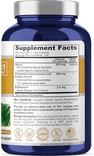 Cápsulas NusaPure de Polipodio y Nicotinamida, 240 mg, 150 Veganas (Sin OGM, Sin Soja) - imagen 2