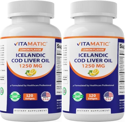 Cápsulas de Aceite de Hígado de Bacalao Islandés Vitamatic 1250mg 120 Gelatinas (Sabor Limón) - Promueve la Salud Cardiovascular - imagen 1