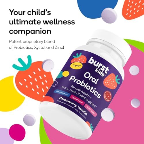Probioticos para Niños Burst (Fresa Vainilla/45 Tabletitas Masticables) | Probioticos Dentales para Niños 3+ | Salud Oral, de Oídos, Garganta y - imagen 2