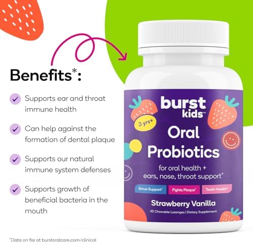 Probioticos para Niños Burst (Fresa Vainilla/45 Tabletitas Masticables) | Probioticos Dentales para Niños 3+ | Salud Oral, de Oídos, Garganta y - imagen 3