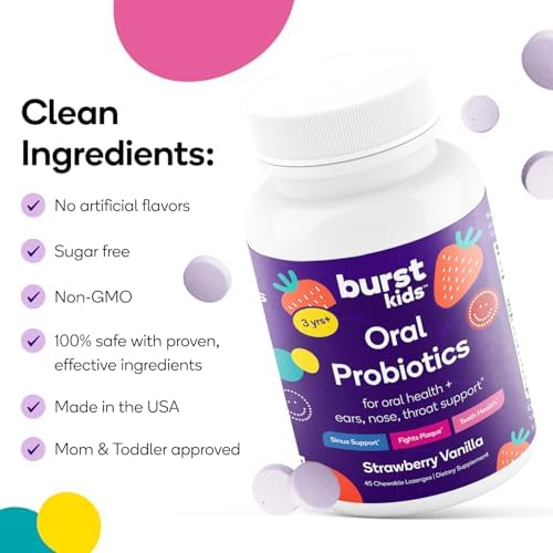 Probioticos para Niños Burst (Fresa Vainilla/45 Tabletitas Masticables) | Probioticos Dentales para Niños 3+ | Salud Oral, de Oídos, Garganta y - imagen 4
