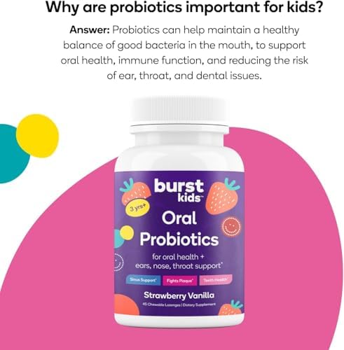 Probioticos para Niños Burst (Fresa Vainilla/45 Tabletitas Masticables) | Probioticos Dentales para Niños 3+ | Salud Oral, de Oídos, Garganta y - imagen 6