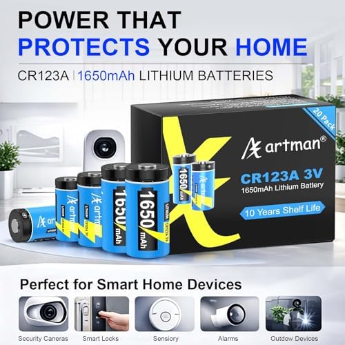 Batería de Litio Artman CR123A 3V 1650mAh de Alta Potencia, Paquete de 20 Baterías para Alarmas de Seguridad, Linternas y Sensores Inteligentes, Vida - imagen 3