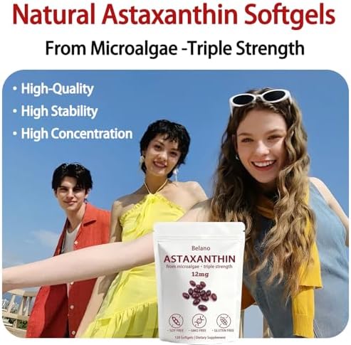 BELANO Astaxantina 12mg, Nuvapure Astaxantina 12mg, Fáciles de Tragar, No OGM, Suministro para 4 Meses, 120 Cápsulas Blandas - imagen 5