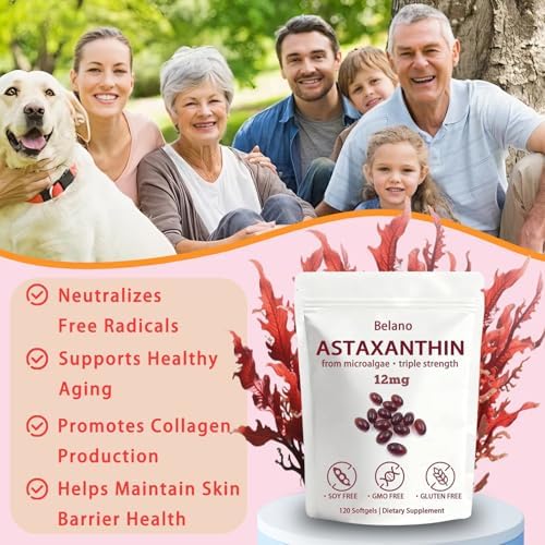 BELANO Astaxantina 12mg, Nuvapure Astaxantina 12mg, Fáciles de Tragar, No OGM, Suministro para 4 Meses, 120 Cápsulas Blandas - imagen 6