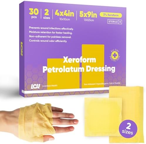 30 CT Xeroform Vendaje de Petrolato – Compresas de Gasa No Adhesivas – Vendaje Oclusivo de 4 x 4 y 5 x 9 – Gasa Estéril de Malla Fina para Cuidado de - imagen 1
