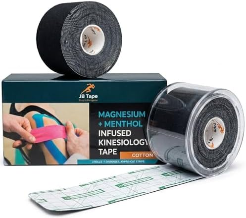 Cinta Kinesiológica JB Tape Infundida con Magnesio y Mentol – 2 Rollos Pre-cortados con Dispensador – Cinta Deportiva Resistente al Agua para Soporte - imagen 1