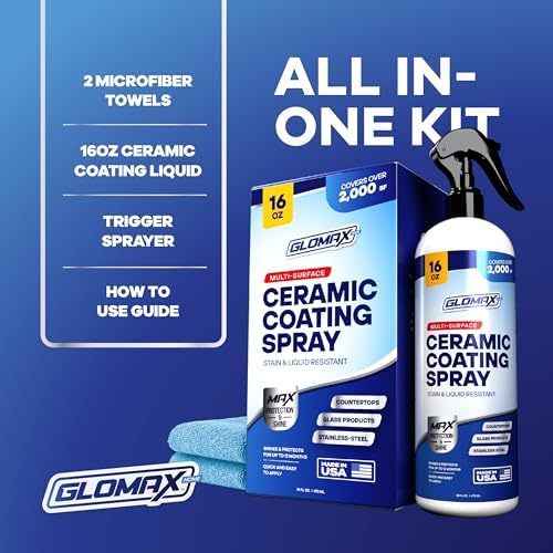 Kit de Spray Cerámico GLOMAX para el Hogar (16 oz) - Brilla, Sella y Protege Superficies de Acero Inoxidable, Vidrio, Cocina y Baño - Hidrofóbico - - imagen 2