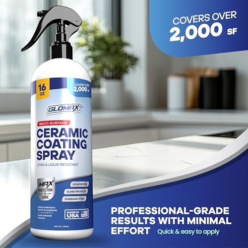 Kit de Spray Cerámico GLOMAX para el Hogar (16 oz) - Brilla, Sella y Protege Superficies de Acero Inoxidable, Vidrio, Cocina y Baño - Hidrofóbico - - imagen 7