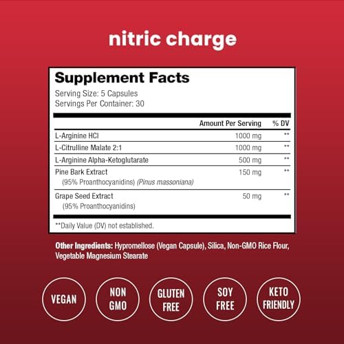 Suplemento de Óxido Nítrico NutraChamps, L-Arginina, L-Citrulina Malato, AAKG, Extracto de Corteza de Pino, Extracto de Semilla de Uva, Potenciador - imagen 4