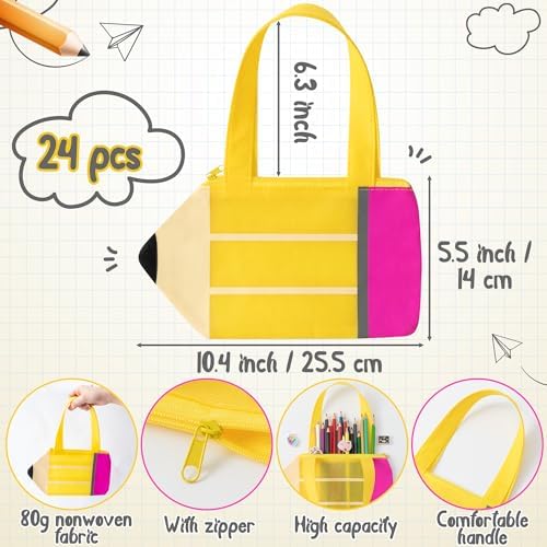 Bolsas de Regalo en Forma de Lápiz H1vojoxo - 24PCS de Bolsas de Mano No Tejidas con Cierre para Agradecimiento a Maestros, Gran Capacidad, - imagen 2