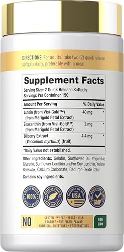 Carlyle Suplemento para la Vista para Adultos | 300 Cápsulas | con Luteína y Zeaxantina | No GMO y Libre de Gluten - imagen 2