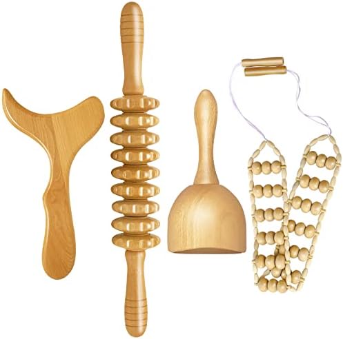 AICNLY Juego de 4 Herramientas de Maderoterapia para Moldeo Corporal, Masajeador Linfático y Anticelulitis, Rodillo de Madera y Set de Escultura - imagen 1
