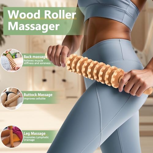 AICNLY Juego de 4 Herramientas de Maderoterapia para Moldeo Corporal, Masajeador Linfático y Anticelulitis, Rodillo de Madera y Set de Escultura - imagen 2