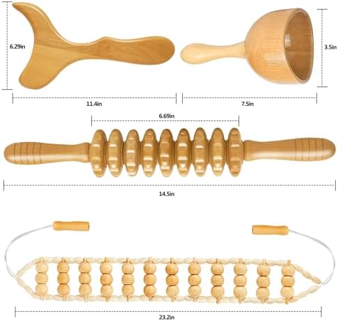 AICNLY Juego de 4 Herramientas de Maderoterapia para Moldeo Corporal, Masajeador Linfático y Anticelulitis, Rodillo de Madera y Set de Escultura - imagen 7