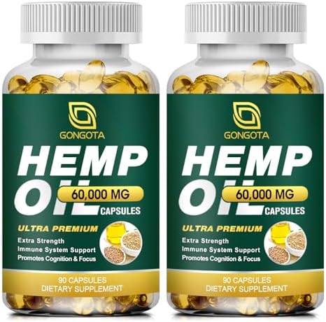 Cápsulas de Aceite de Cáñamo - 100% Orgánico, 60,000 Máxima Potencia, Apoya Inmunidad, Piel, Calma, Sueño y Salud General - 180 Geles Vegetales - imagen 1