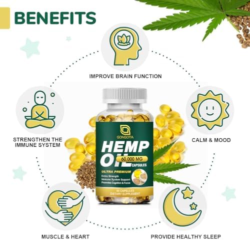 Cápsulas de Aceite de Cáñamo - 100% Orgánico, 60,000 Máxima Potencia, Apoya Inmunidad, Piel, Calma, Sueño y Salud General - 180 Geles Vegetales - imagen 4